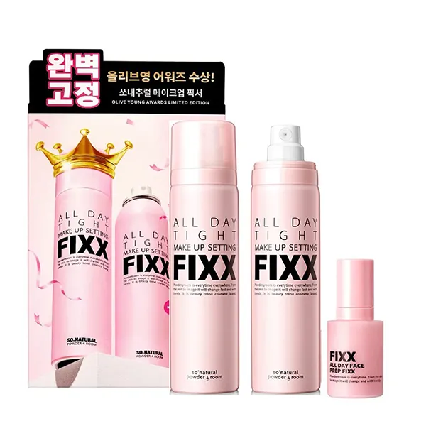 Set Xịt Khoá Nền Make Up So'Natural All Day Tight Make Up Setting Fixx 3 Món