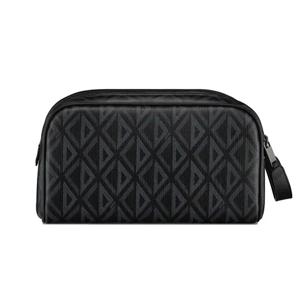 Túi Cầm Tay Nam Dior Canvas With Calfskin Toiletry Bag Men's Black Màu Đen