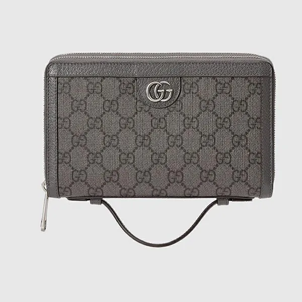 Túi Cầm Tay Nam Gucci Authentic GG Travel Case Màu Xám