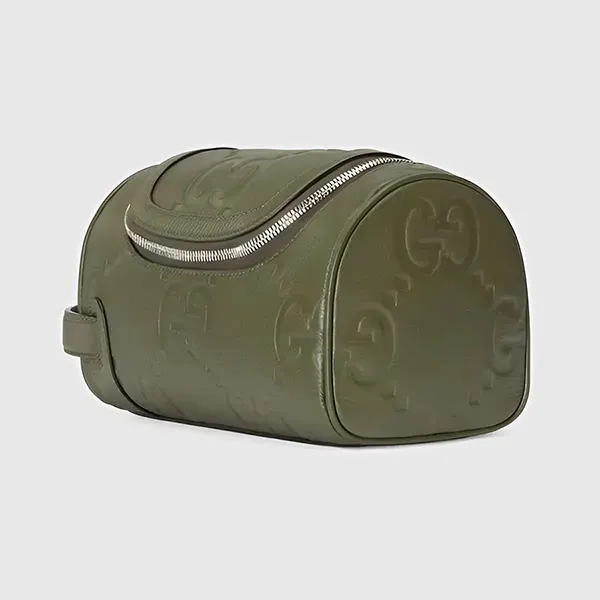 Túi Cầm Tay Nam Gucci Jumbo GG Small Toiletry Case Màu Xanh Green
