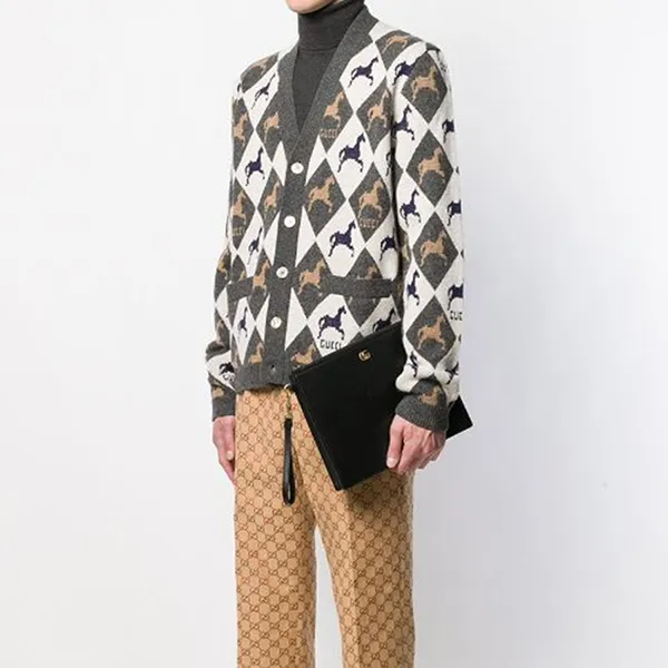 Túi Cầm Tay Nam Gucci Marmont Leather Pouch 475317-DJ20T-1000 Màu Đen