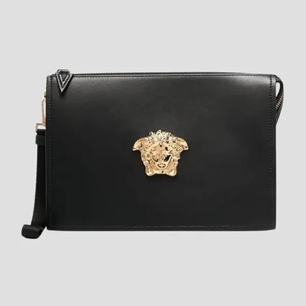 Túi Cầm Tay Nam Versace Clutch Black La Medusa Head Calfskin Leather Hand Bag DP87631 DVT8ME Màu Đen