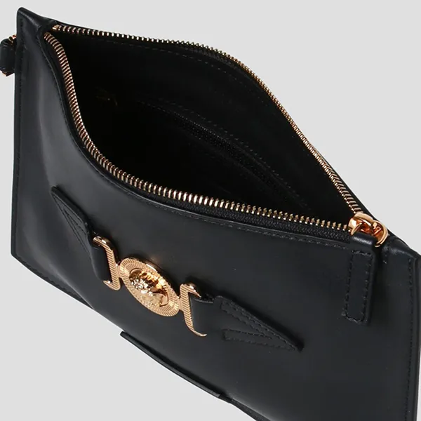 Túi Cầm Tay Nam Versace Clutch Medusa Biggie Leather 'Black' Gold Logo 1006240 1A03190 Màu Đen