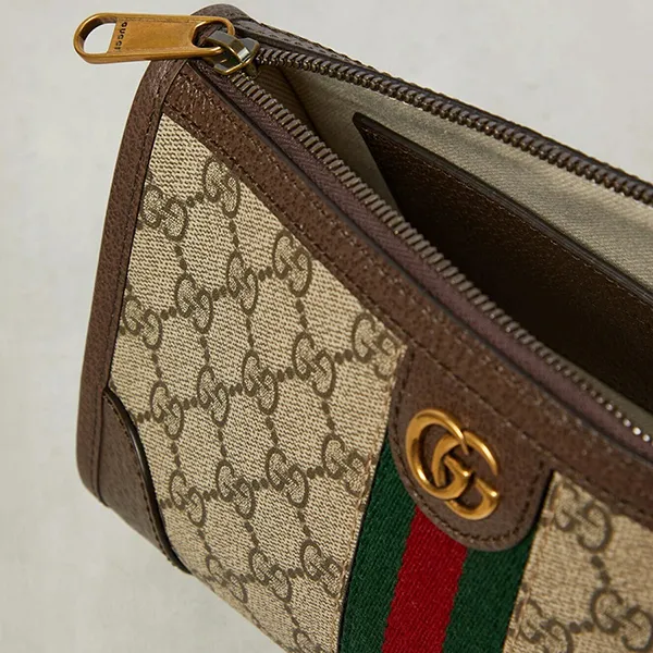 Túi Cầm Tay Nữ Gucci Ophidia GG Small Clutch Màu Nâu