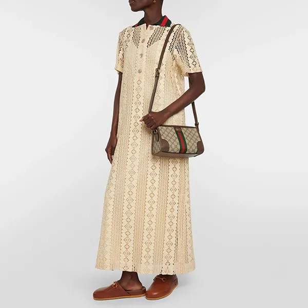 Túi Cầm Tay Nữ Gucci Ophidia GG Small Clutch Màu Nâu