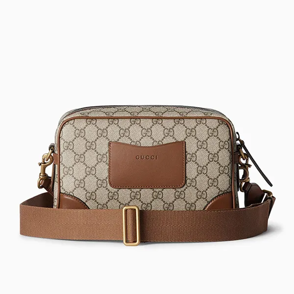 Túi Đeo Chéo Nam Gucci GG Emblem Small Crossbody Bag In Monogram Canvas Màu Beige
