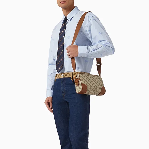 Túi Đeo Chéo Nam Gucci GG Emblem Small Crossbody Bag In Monogram Canvas Màu Beige