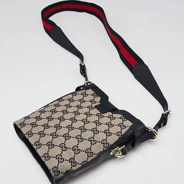 Túi Đeo Chéo Nữ Gucci GG Canvas/Leather Jackie Small Bucket Crossbody Bag Màu Be Đen