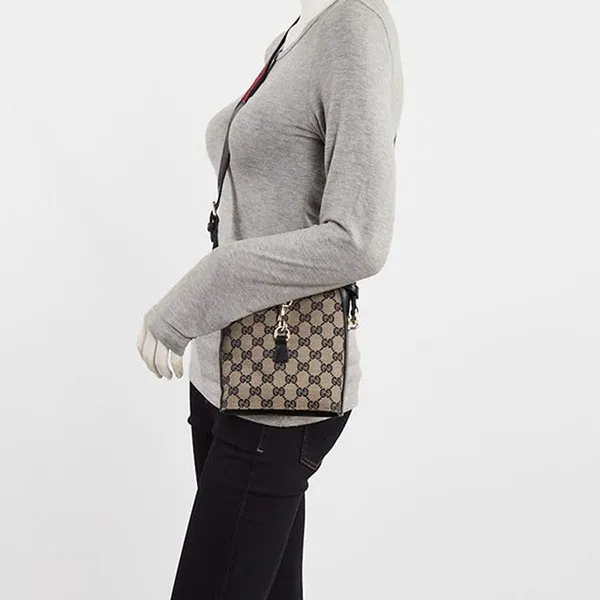 Túi Đeo Chéo Nữ Gucci GG Canvas/Leather Jackie Small Bucket Crossbody Bag Màu Be Đen