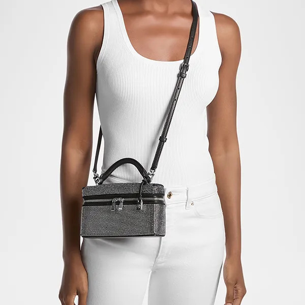 Túi Đeo Chéo Nữ Michael Kors MK Jana Extra-Small Embellished Suede Convertible Crossbody Bag 32F5SQ1C1U Màu Đen Trắng