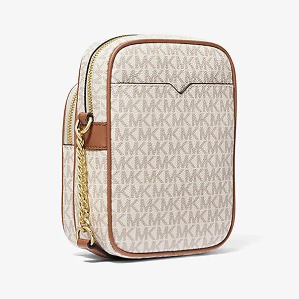 Túi Đeo Chéo Nữ Michael Kors MK Jet Set Travel Medium Logo Crossbody Bag 35F1GTVC2B Màu Trắng Nâu