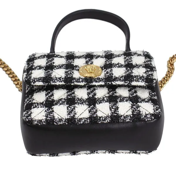 Túi Đeo Chéo Nữ Versace Medusa Black & White Quilting Tweed Shoulder Bag 1020706 1A157 Màu Đen Trắng
