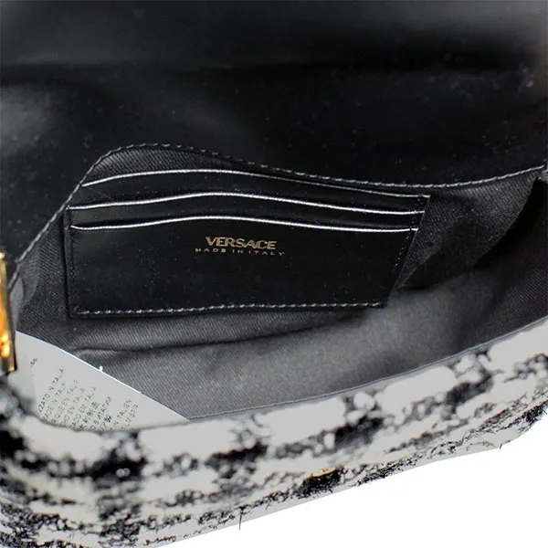 Túi Đeo Chéo Nữ Versace Medusa Black & White Quilting Tweed Shoulder Bag 1020706 1A157 Màu Đen Trắng