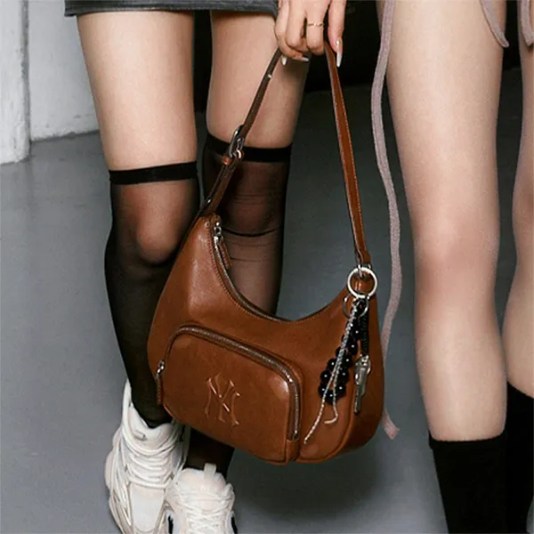 Túi Đeo Vai Nữ MLB Basic Vintage Logo Hobo Bag New York Yankees 3ABQV026N-50BRS Màu Nâu