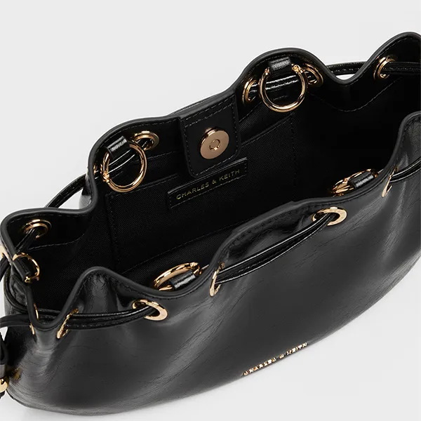 Túi Rút Dây Nữ Charles & Keith CNK Mini Moxie Drawstring Bag Black CK2-10671896_BLACK Màu Đen