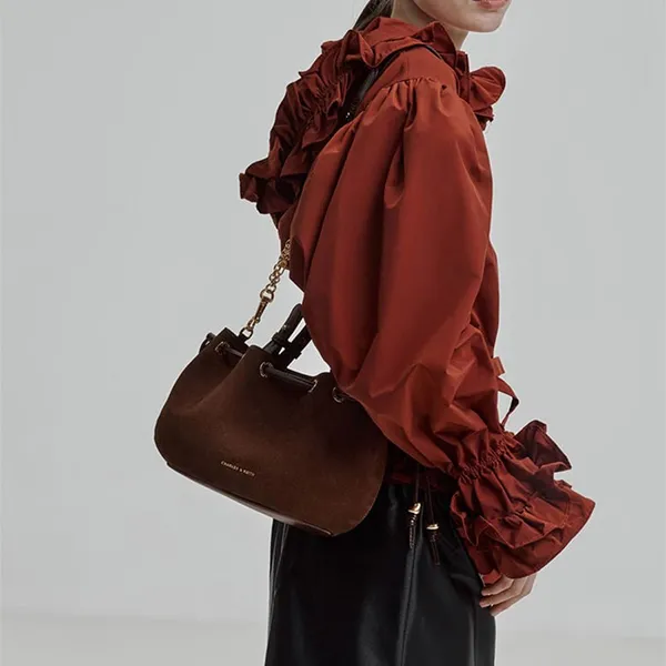 Túi Rút Dây Nữ Charles & Keith CNK Mini Moxie Drawstring Bag Dark Brown CK2-10671896-1_DK.BRW Màu Nâu Đậm