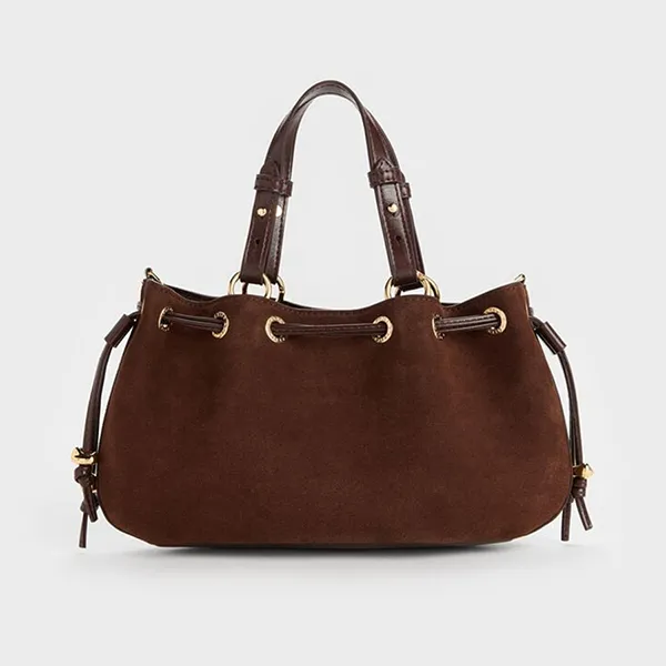Túi Rút Dây Nữ Charles & Keith CNK Mini Moxie Drawstring Bag Dark Brown CK2-10671896-1_DK.BRW Màu Nâu Đậm