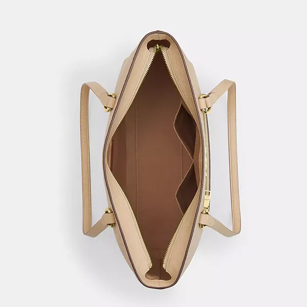 Túi Tote Nữ Coach Station Tote Bag Pebbled Leather/Im/Avoine Màu Be