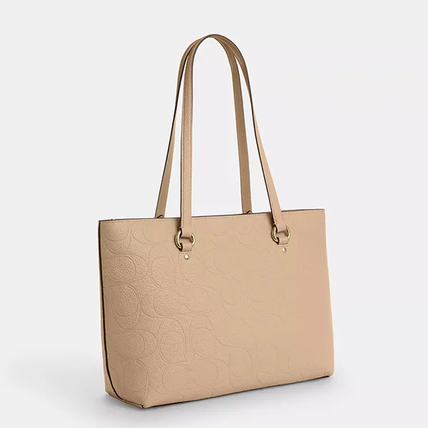 Túi Tote Nữ Coach Station Tote Bag Pebbled Leather/Im/Avoine Màu Be