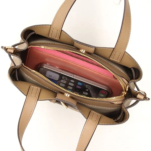 Túi Xách Nữ Michael Kors MK Emilia Pebble Leather Small Satchel 30F5GU5S1U Husk Màu Nâu Vàng