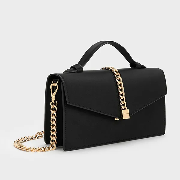 Túi Xách Tay Nữ Charles & Keith CNK Black Taisia Chain Envelope Bag CK2-90840636 Màu Đen