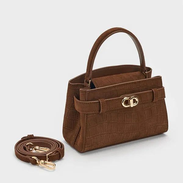 Túi Xách Tay Nữ Charles & Keith CNK Aubrielle Trapezoid Handbag Chocolate CK2-50270880-4_CHOCO Màu Nâu Chocolate