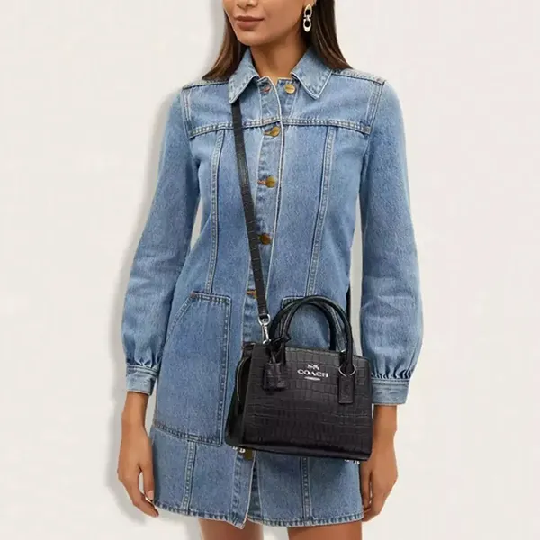 Túi Xách Tay Nữ Coach Andrea Crocodile Embossed Leather Crossbody Bag CR105 Màu Đen