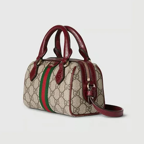 Túi Xách Tay Nữ Gucci Ophidia Mini Boston Bag Màu Xám Đỏ