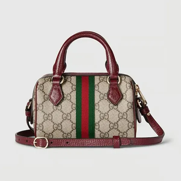 Túi Xách Tay Nữ Gucci Ophidia Mini Boston Bag Màu Xám Đỏ