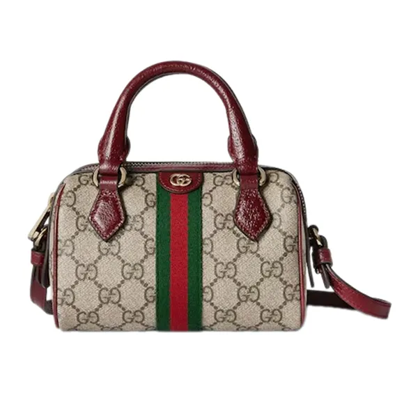 Túi Xách Tay Nữ Gucci Ophidia Mini Boston Bag Màu Xám Đỏ