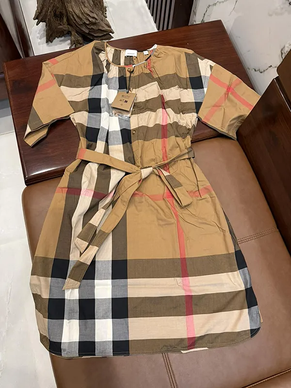 Váy Nữ Burberry Gretton Mid-length Cotton Dress Taupe Brown Check 8084311 Màu Nâu Size 8UK