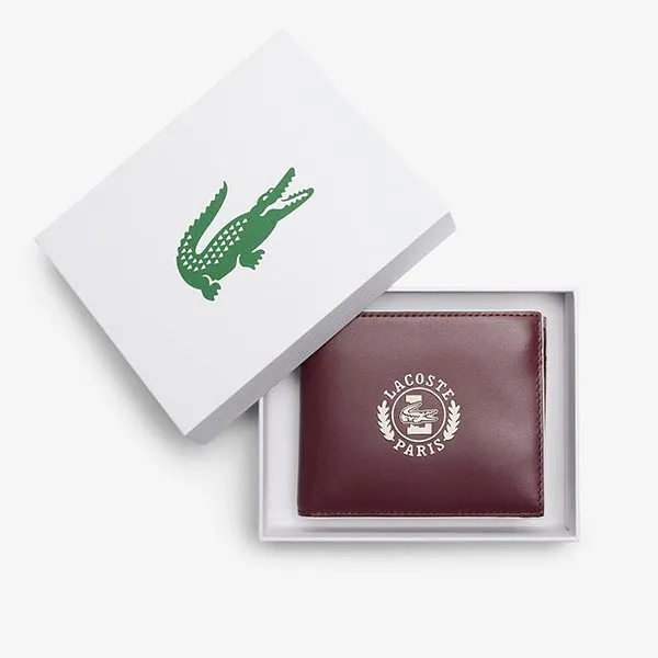 Ví Nam Lacoste Medium FG Logo Leather Coin Purse NH4966FW Q72 Màu Đỏ Đô