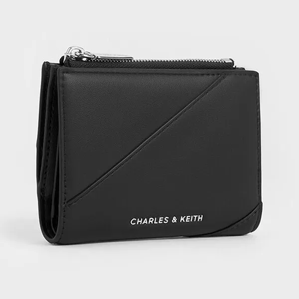 Ví Nữ Charles & Keith CNK Trin Stitch-Trim Rectangular Wallet Noir CK6-10701505 Màu Đen