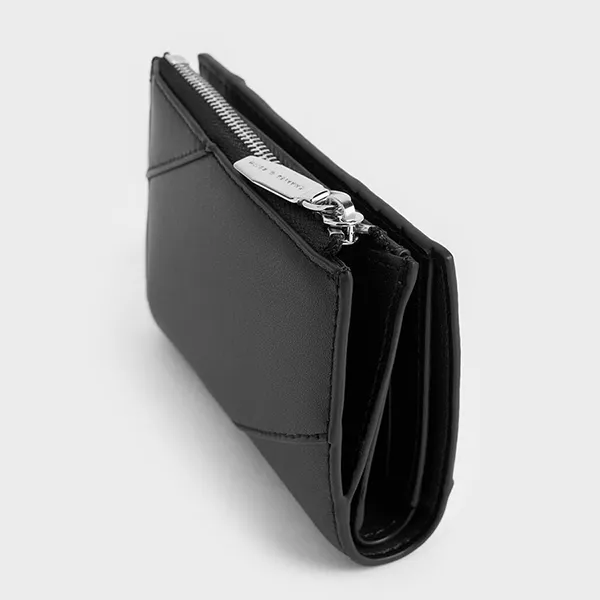 Ví Nữ Charles & Keith CNK Trin Stitch-Trim Rectangular Wallet Noir CK6-10701505 Màu Đen