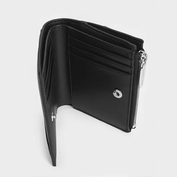 Ví Nữ Charles & Keith CNK Trin Stitch-Trim Rectangular Wallet Noir CK6-10701505 Màu Đen