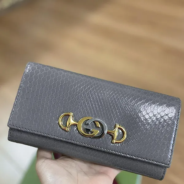 Ví Nữ Gucci Gray Leather Long Wallet Màu Xám