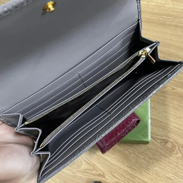 Ví Nữ Gucci Gray Leather Long Wallet Màu Xám