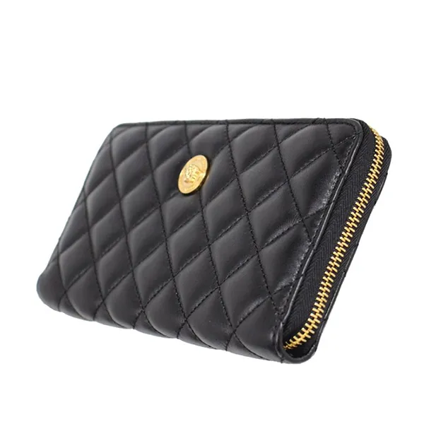 Ví Versace Zip Around Wallet Quilted Lamb Leather Black Màu Đen