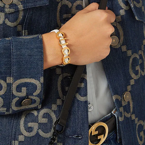 Vòng Đeo Tay Nữ Gucci Bracelet In Leather Màu Trắng