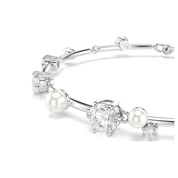 Vòng Đeo Tay Nữ Swarovski Crystal Pearl Round Cuts White Rhodium Plated 5707511 Màu Bạc Trắng