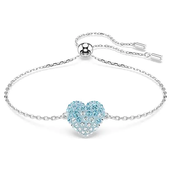 Vòng Đeo Tay Nữ Swarovski Hyperbola bracelet Heart, Blue, Rhodium Plated 5687621 Màu Xanh Bạc