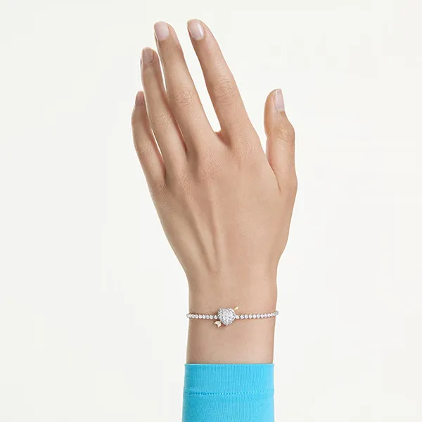 Vòng Đeo Tay Nữ Swarovski Idyllia Bracelet Mixed Cuts, Heart With Arrow, White, Rhodium Plated 5742022 Màu Bạc