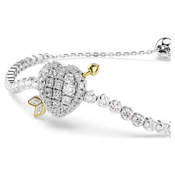 Vòng Đeo Tay Nữ Swarovski Idyllia Bracelet Mixed Cuts, Heart With Arrow, White, Rhodium Plated 5742022 Màu Bạc