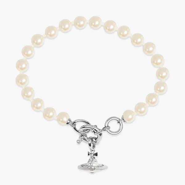 Vòng Đeo Tay Nữ Vivienne Westwood Aleksa Pearl Bracelet White/Silver Màu Trắng Kem