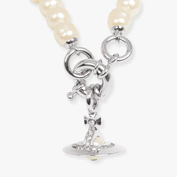 Vòng Đeo Tay Nữ Vivienne Westwood Aleksa Pearl Bracelet White/Silver Màu Trắng Kem