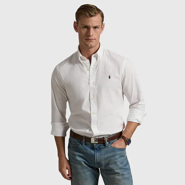 Áo Sơ Mi Nam Ralph Lauren Embroidered-Logo Long Sleeve 710938519001 Màu Trắng Size S