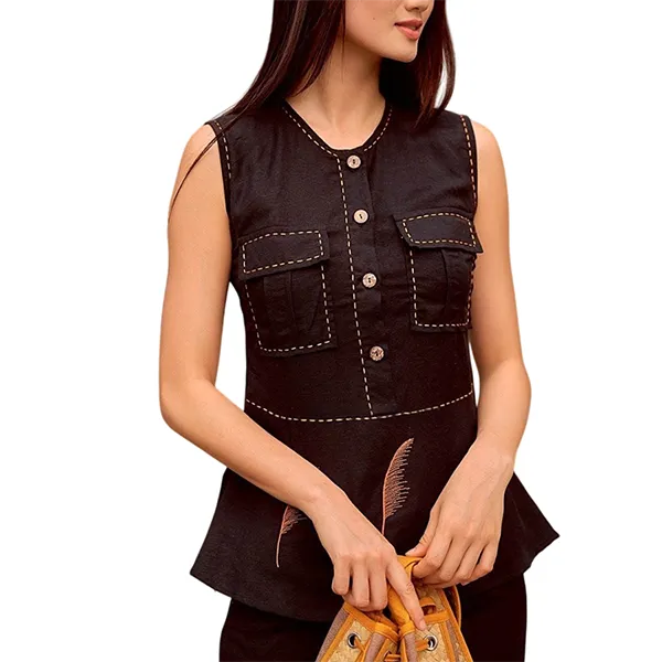 Áo Ba Lỗ Nữ F2 Fashion & Freedom Summer Muse Black Linen Shirt AK380-D-S-0522 Màu Đen Size S