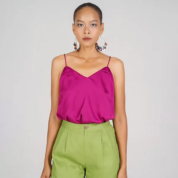 Áo Hai Dây Lụa Nữ F2 Fashion & Freedom New Linen New Horizon AK376-HS-S-0322 Màu Hồng Sen Size S