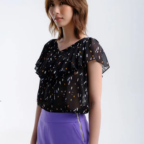 Áo Kiểu Nữ F2 Fashion & Freedom AK512-DHT-S-0422 Màu Đen Họa Tiết Size S