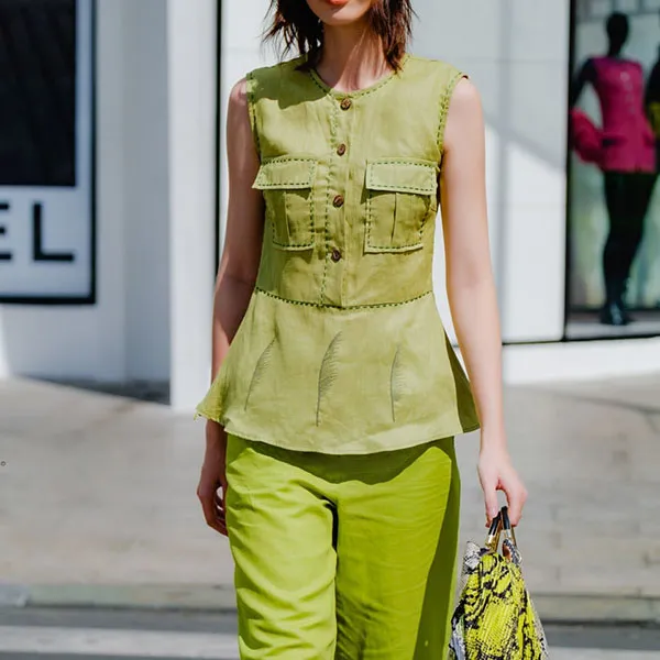 Áo Kiểu Nữ F2 Fashion & Freedom Linen AK380-XC-S-0422 Màu Xanh Cốm Size S